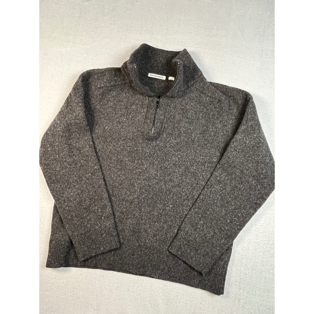 Country Road Women Small 100% Wool Quarter Zip‎ Sweater Heather gray Mock Neck